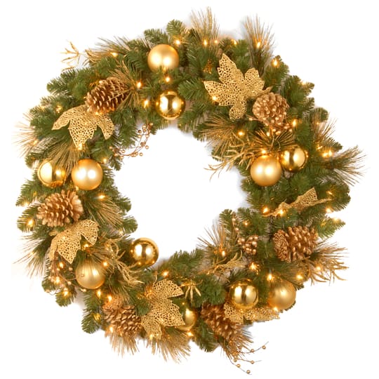 24&#x22; Decorative Collection Elegance Wreath with Warm White LED Lights